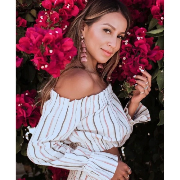 Billabong Off The Shoulder Top Small Cropped Striped 100% Cotton Sun Faded Look - Picture 7 of 16